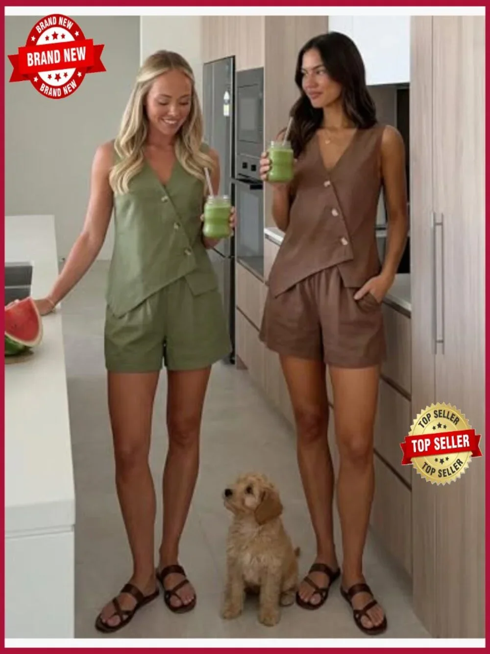Sleeveless Vest Shorts 2 Piece Linen Summer Matching Set Travel Outfits